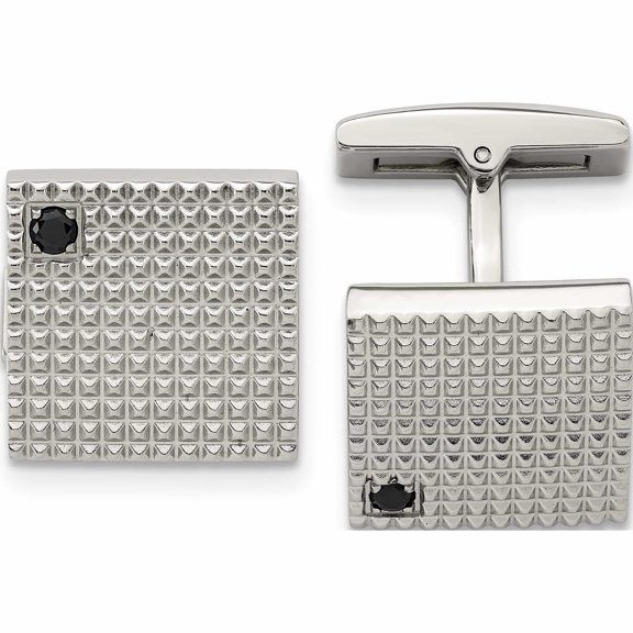 Stainless Steel Polished And Textured Black Cz Square Cufflinks Made In China -Jewelry By Sweet Pea