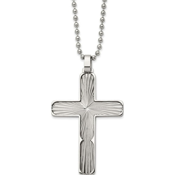 Stainless Steel Polished And Textured Cross 22In Necklace (22 X 35) Made In China srn2993-22