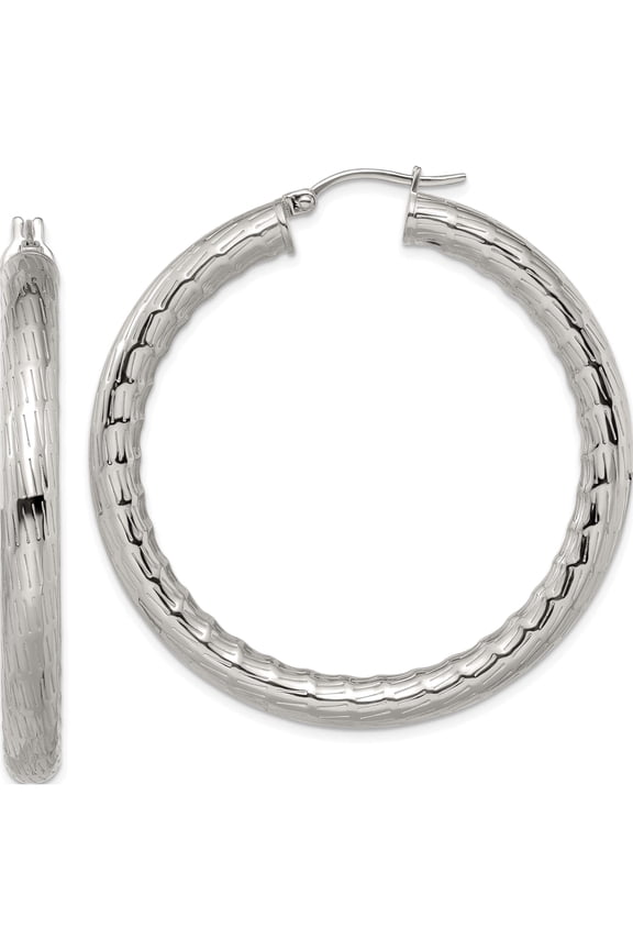 Stainless Steel Polished And Textured Hollow Hoop Earrings (50 X 50) Made In China sre668