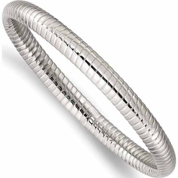 Stainless Steel Polished And Textured Hollow Slip-On Bangle Made In China -Jewelry By Sweet Pea