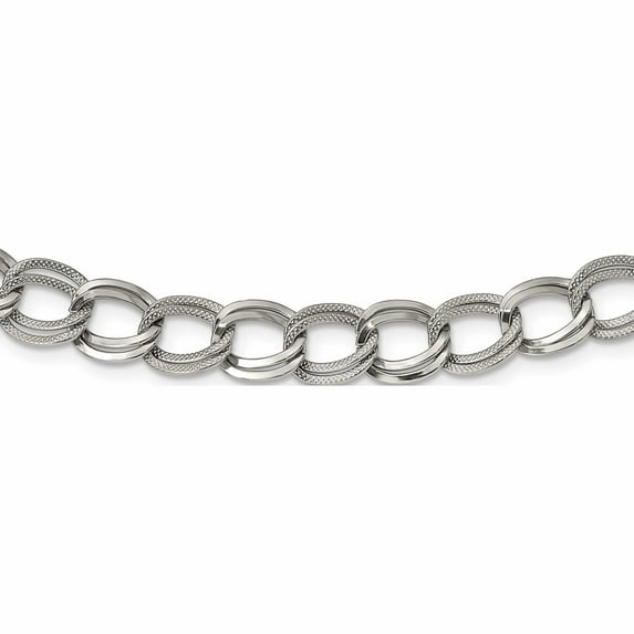 Stainless Steel Polished And Textured Link 17.5In Necklace (17.5 X 11) Made In China -Jewelry By Sweet Pea
