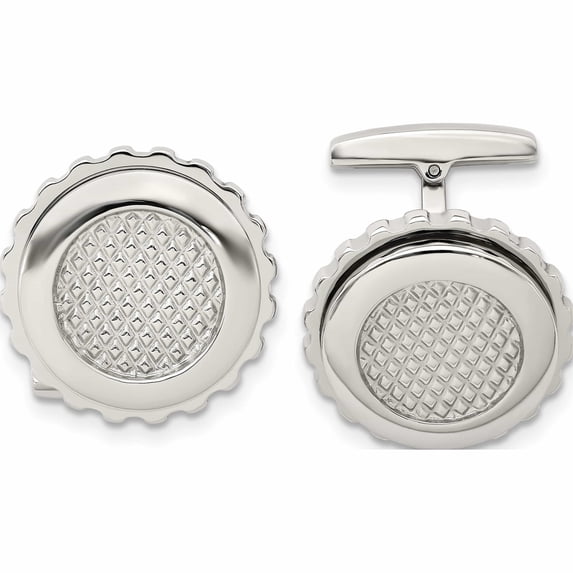 Stainless Steel Polished And Textured Round Cufflinks Made In China -Jewelry By Sweet Pea