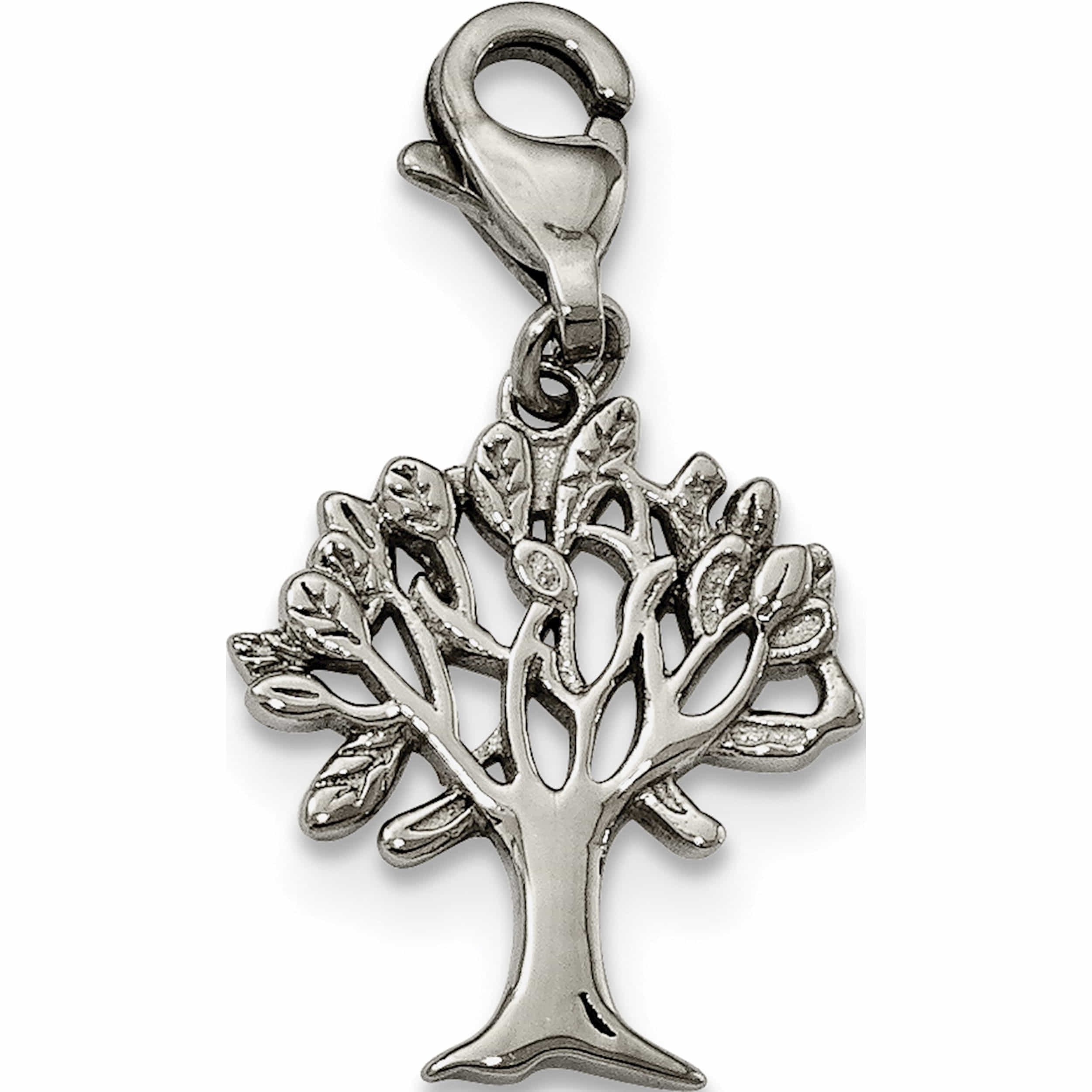 SWEET PEA JEWELLERY Stainless Steel Polished And Textured Tree Of Life With Lobster Clasp Charm Made In China -Jewelry By Sweet Pea