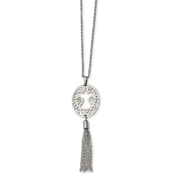 Stainless Steel Polished Angel Dangle Necklace - 20 Inch