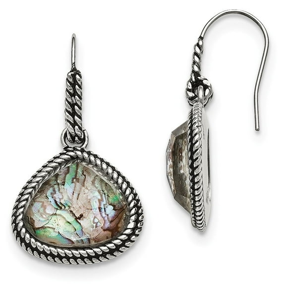 Stainless Steel Polished Antiqued Simulated Abalone Earrings