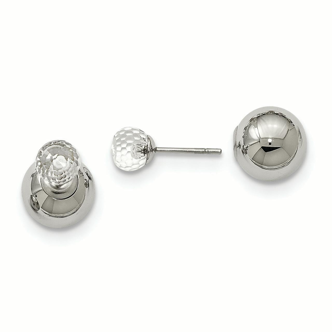 Stainless Steel Polished Ball w/Clear Glass Reversible Ball Post Earrings Stainless Steel Earrings