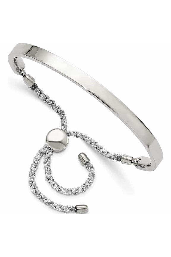Chisel Stainless Steel Polished Bar Adjustable Fabric Cord Bangle Bracelet