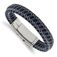 thumbnail image 1 of Chisel Stainless Steel Polished Braided Wire and Black and Blue Leather Adjustable 7.75 to 8.25 inch Bracelet, 1 of 3