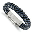 thumbnail image 1 of Stainless Steel Polished Black & Blue Leather Adj. 7.75-8.25in Chain Bracelet; for Adults and Teens; for Women and Men, 1 of 1