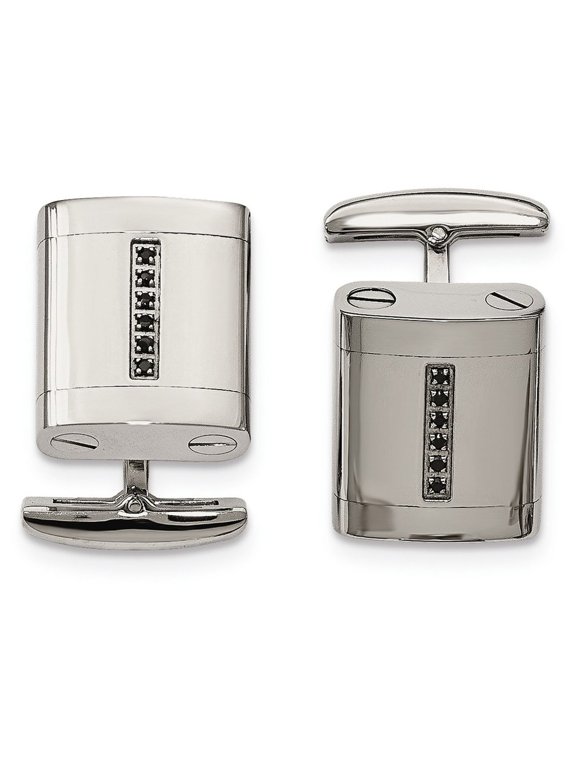 Stainless Steel Polished Black CZ Cuff Links