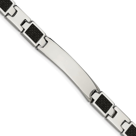 Stainless Steel Polished Black Carbon Fiber Inlay 8.5in Bracelet