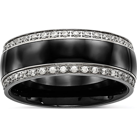 Stainless Steel Polished Black Ceramic Cz Ring (Size 12.5) Made In China sr564-12.5
