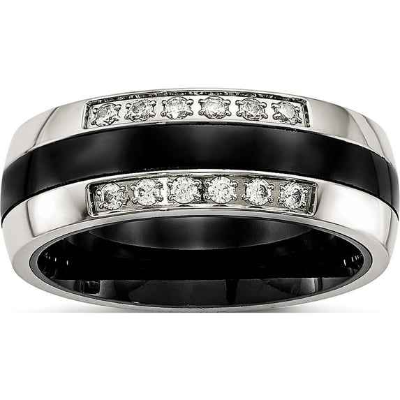 Stainless Steel Polished Black Ceramic Cz Ring (Size 6) Made In China sr560-6