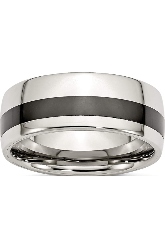 Stainless Steel Polished Black Ceramic Inlay 9mm Band (Size 12.5) Made In China sr389-12.5