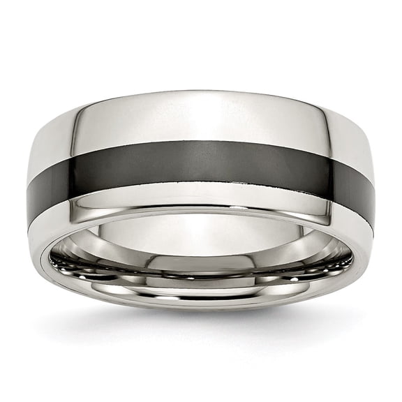 Finest Gold Stainless Steel Polished Black Ceramic Inlay 9 mm Band - Size 8