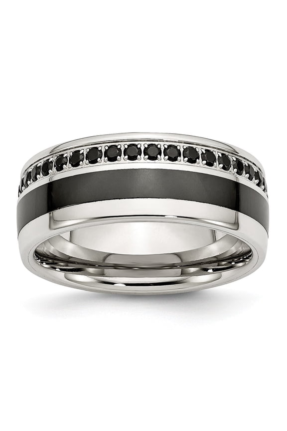 Stainless Steel Polished Black Ceramic Inlay CZ 9.00mm Band Size: 8; for Adults and Teens; for Women and Men
