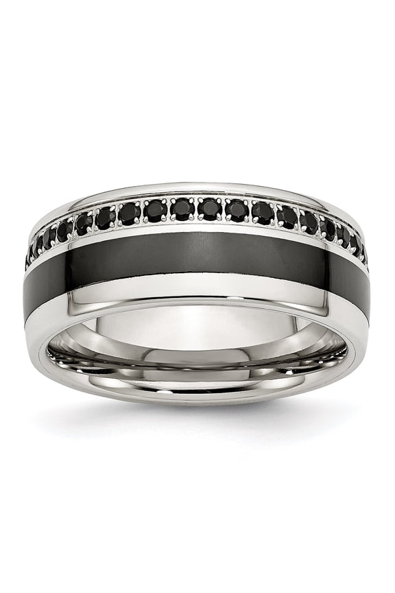 Stainless Steel Polished Black Ceramic Inlay CZ 9.00mm Band