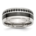 thumbnail image 1 of Stainless Steel Polished Black Ceramic Inlay Cubic Zirconia 9.00mm Band Ring - Size 9, 1 of 2
