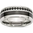 thumbnail image 1 of Stainless Steel Polished Black Ceramic Inlay Cz 9mm Band (Size 9.5) Made In China sr388-9.5, 1 of 5