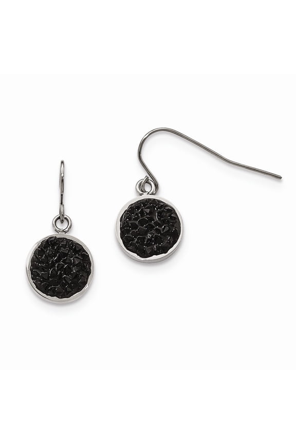 Stainless Steel Polished Black Crystal Shepherds Hook Earrings - Measures 24.85x11.6mm Wide
