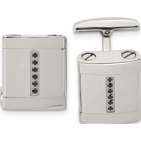 Stainless Steel Polished Black Cz Cufflinks Made In China -Jewelry By Sweet Pea