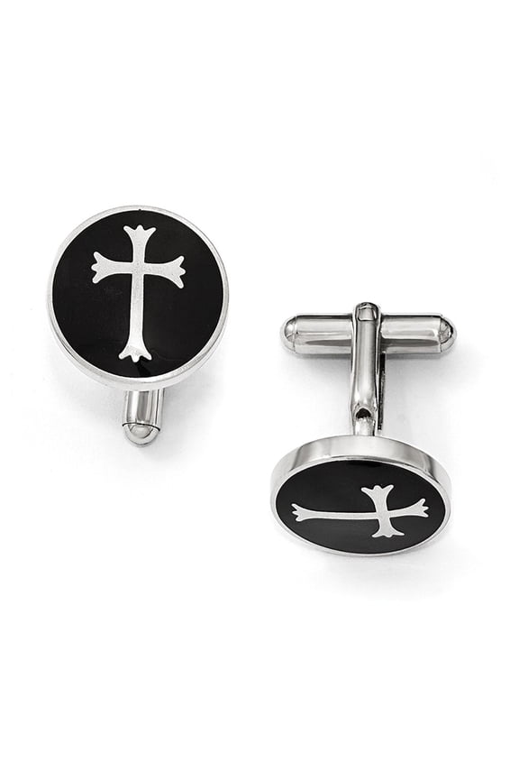 Stainless Steel Polished Black Enamel Cuff Links