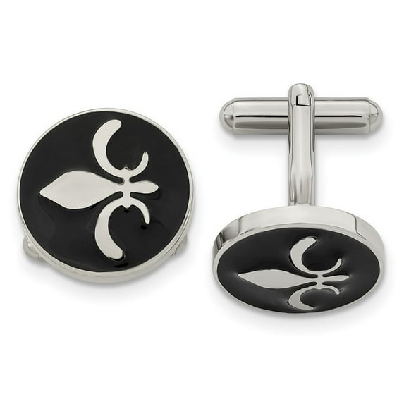 Stainless Steel Polished Black Enamel With Fleur De Lis Cuff Links Measures 18x18mm Wide - Cuff Link for Men
