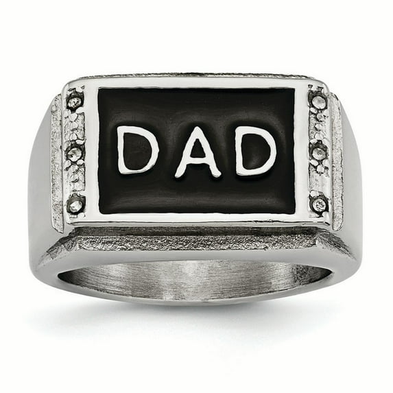 Stainless Steel Polished Black Enameled DAD w/CZ Ring