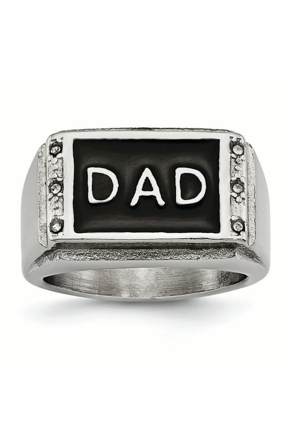 Stainless Steel Polished Black Enameled DAD w/CZ Ring