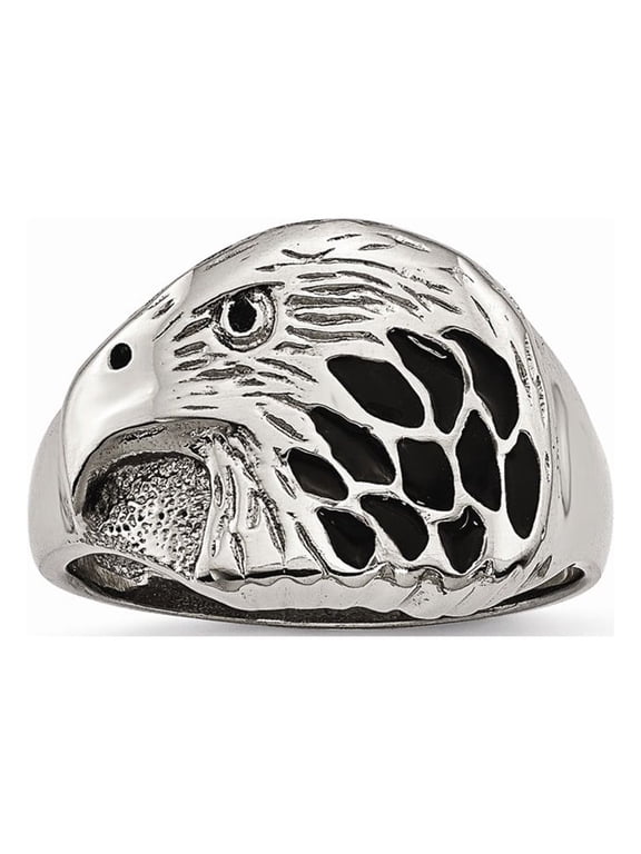 Stainless Steel Polished Black Enameled Eagle Ring Size: 12; for Adults and Teens; for Women and Men