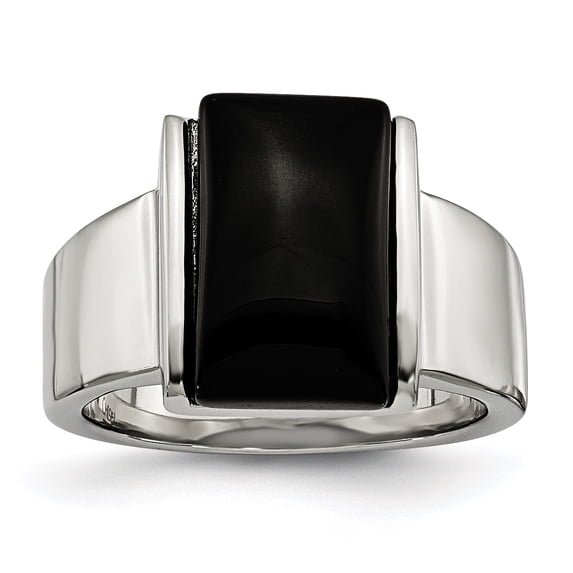 Stainless Steel Polished Black Glass Ring Size 7 Jewelry for Women