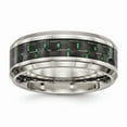 thumbnail image 1 of Stainless Steel Polished Black/Green Carbon Fiber Inlay Ring Size: 7; for Adults and Teens; for Women and Men, 1 of 6