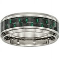 thumbnail image 1 of Stainless Steel Polished Black/Green Carbon Fiber Inlay Ring, 1 of 9
