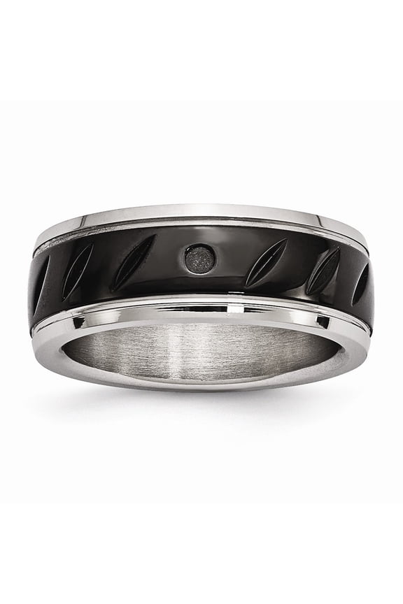 Stainless Steel Polished Black IP Grooved Ring Size: 11; for Adults and Teens; for Women and Men