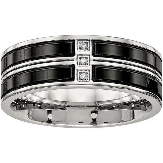 Stainless Steel Polished Black IP Plated CZ Band