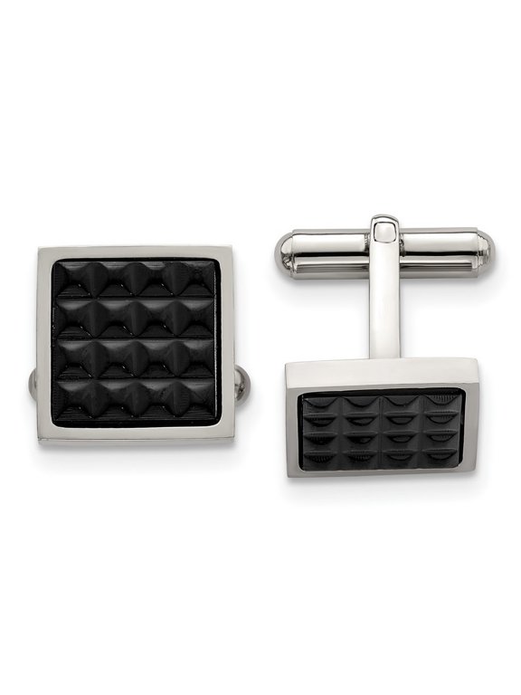Stainless Steel Polished Black IP Studded Cuff Links