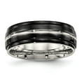 thumbnail image 1 of Stainless Steel Polished Black IP-plated 8mm Ridged Edged Band, 1 of 7
