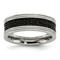 thumbnail image 1 of Stainless Steel Polished Black IP-plated/Genuine Stingray Textured Ring Size: 10; for Adults and Teens; for Women and Men, 1 of 6