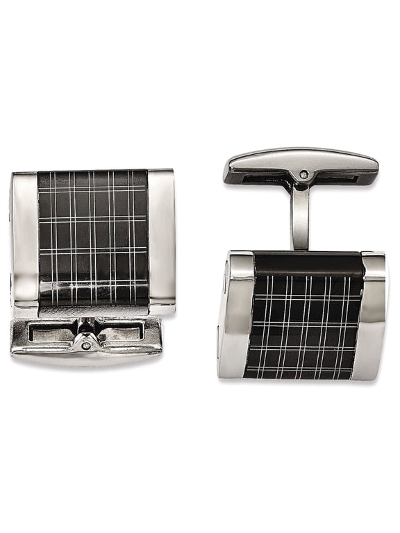 Stainless Steel Polished Black IP-plated Laser Design Cuff Links