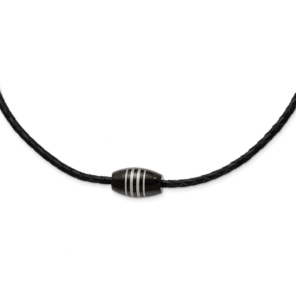 Stainless Steel Polished Black IP-plated Leather Cord 20in Necklace; 20 inch; for Adults and Teens; for Women and Men
