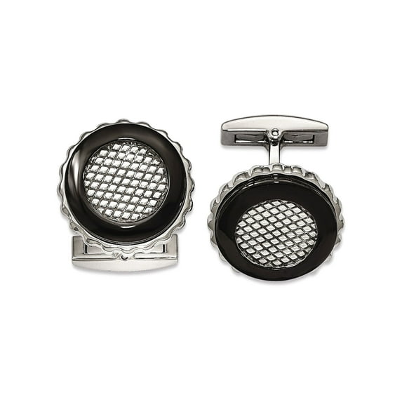 Stainless Steel Polished Black IP-plated Textured Round Cuff Links