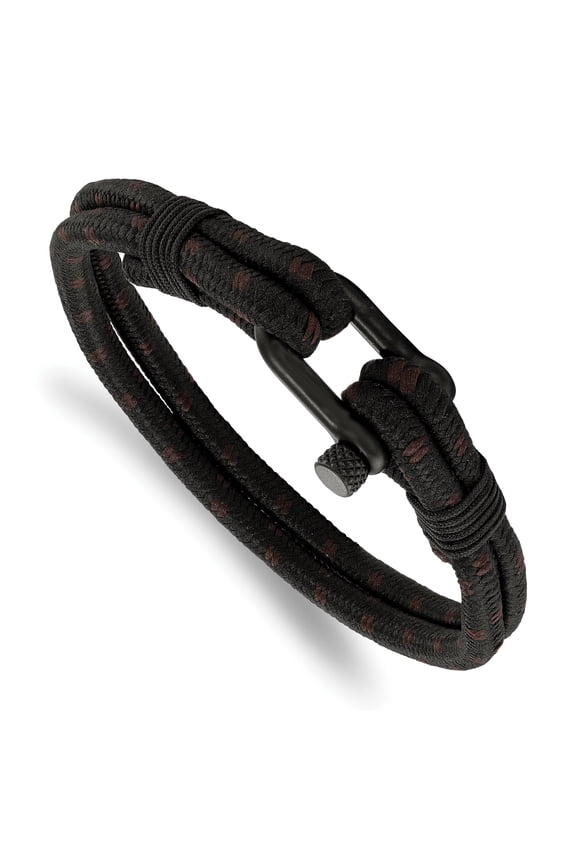 Stainless Steel Polished Black IP-plated Woven Nylon Cotton Bracelet