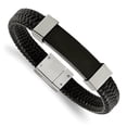 thumbnail image 1 of Stainless Steel Polished Black IP-plated with Black Leather 8.5in Bracelet, 1 of 1