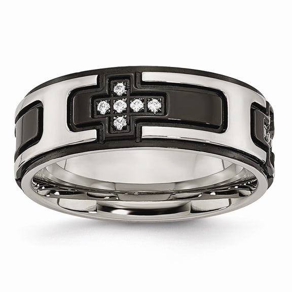 Stainless Steel Polished Black IP-plated with CZ Cross Band Size: 12; for Adults and Teens; for Women and Men