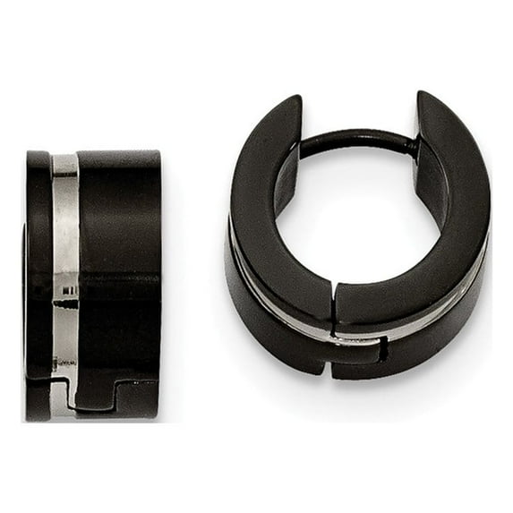 Stainless Steel Polished Black Ip Hinged Hoop Earrings - Measures 13mm Wide 7mm Thick