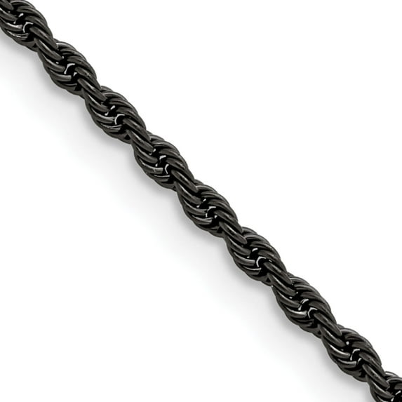 Stainless Steel Polished Black Ip-Plated 2.4mm 20 Inch Rope Chain (20 X 2.4) Made In China srn672bp-20