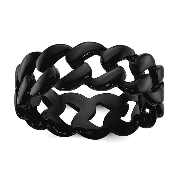 Stainless Steel Polished Black Ip Plated 8mm Curb Link Band Size 10.5 Ring for Women and Men