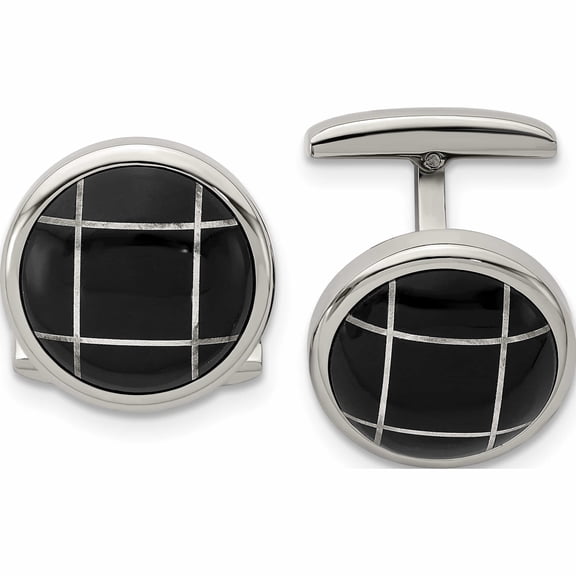 Stainless Steel Polished Black Ip-Plated Circle Cufflinks Made In China -Jewelry By Sweet Pea