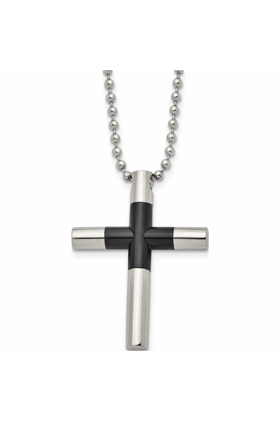 Stainless Steel Polished Black Ip-Plated Cross 22In Necklace (22 X 32.24) Made In China -Jewelry By Sweet Pea