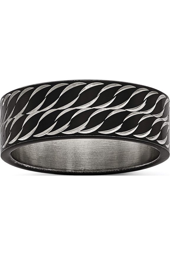 Stainless Steel Polished Black Ip-Plated Diamond-Cut 8mm Band (Size 7.5) Made In China sr599-7.5